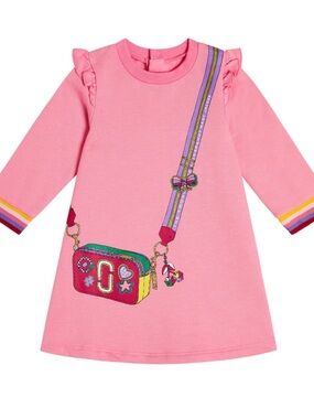 Marc Jacobs Pink Long-Sleeve Dress with Multicolor Bag Print